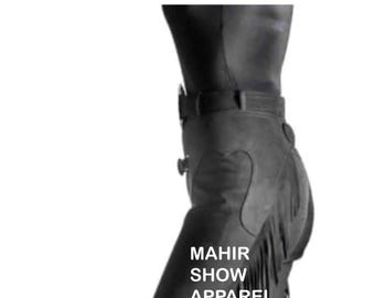 Western Style Suede Leather Chaps with Fringe, Handmade Cowgirl Pants