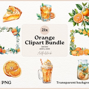 Watercolor Oranges Clipart, Citrus Clipart, Digital PNG, Transparent background, Commercial Use,  for Scrapbooking, and DIY Projects.
