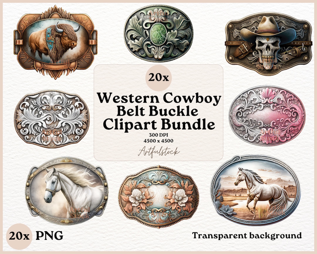 Watercolor Western Belt Buckle Clipart Digital PNG 300DPI - Etsy