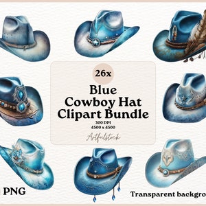Blue Cowboy Hat Clipart, Cowboy Hat Clipart, Watercolor Cowboy Hat, Rodeo Hat Illustration, Vintage Western Hat, Western Clipart