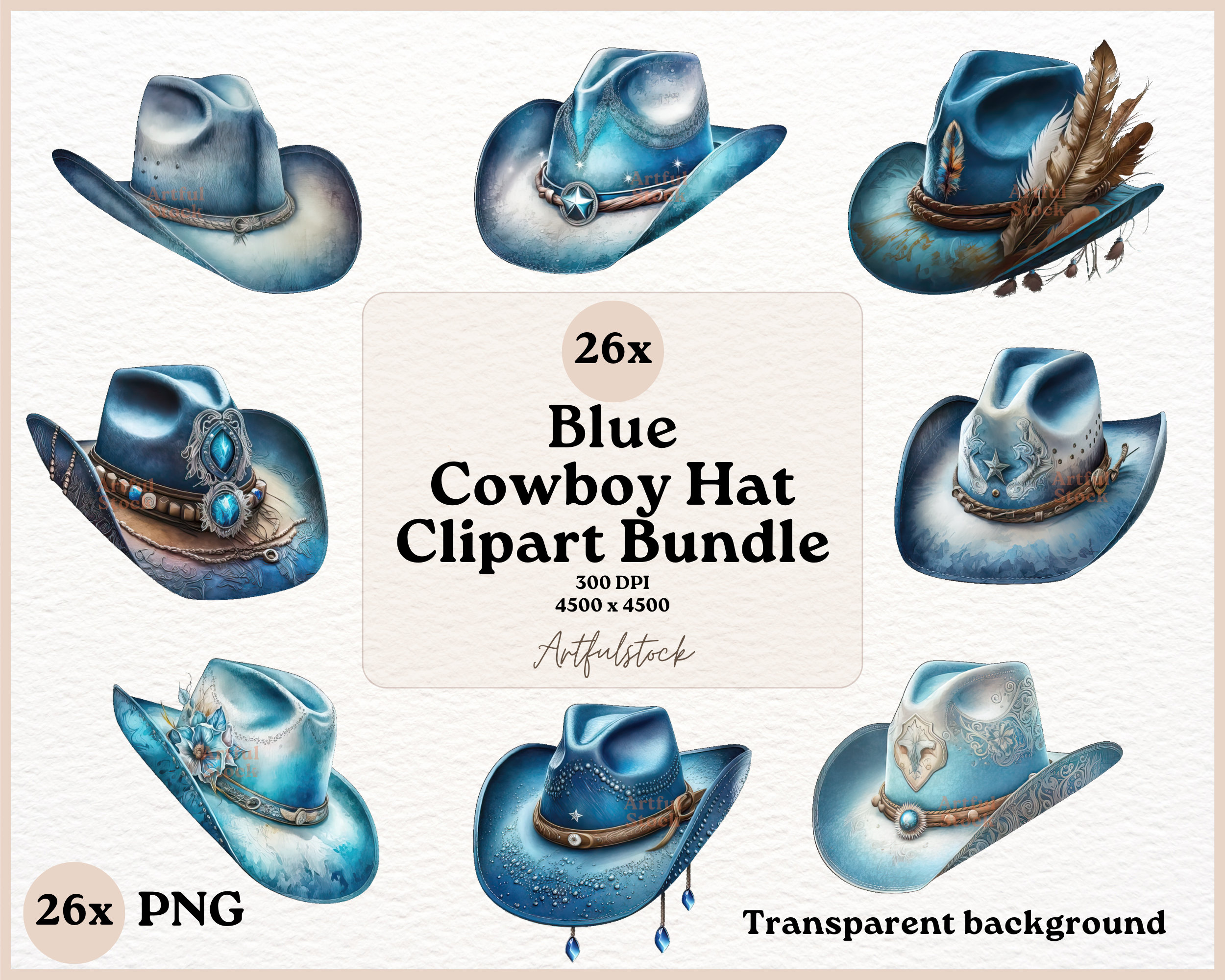 Blue Cowboy Hat Clipart, Cowboy Hat Clipart, Watercolor Cowboy Hat