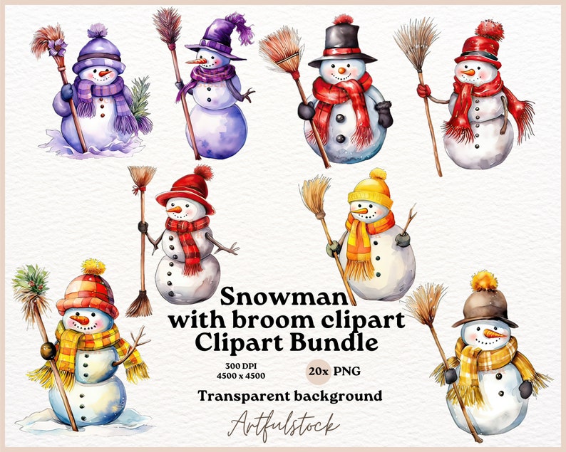 Snowman With Broom Clipart, Snowman Clipart, Christmas Clipart, Broom