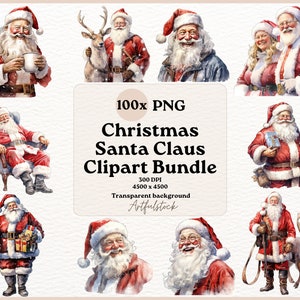 Watercolor Santa Claus Clipart, Christmas Clipart, Santa Graphics, Santa Clipart, Christmas Illustrations, Santa Claus PNG, Commercial Use