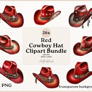 Red Cowboy Hat Clipart, Cowboy Hat Clipart, Watercolor Cowboy Hat, Rodeo Hat Illustration, Vintage Western Hat, Western Clipart