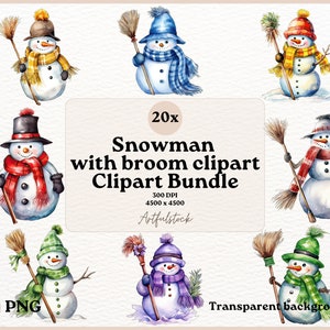 Pupazzo di neve con scopa Clipart, Clipart pupazzo di neve, Clipart di Natale, Clipart di scopa, Clipart invernale, Ideale per sublimazione, PNG di Natale