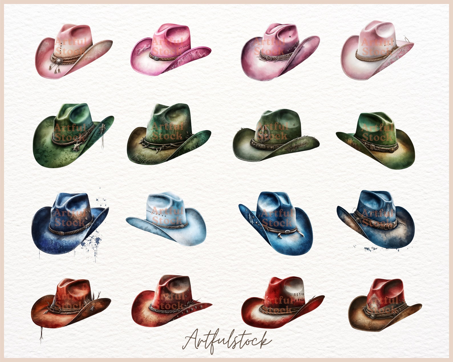Cowboy Hat Clipart, Watercolor Cowboy Hat, Rodeo Hat Illustration ...
