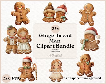 22 Gingerbread Man Clipart, Christmas cookies, Christmas clipart, Gingerbread Graphics, Ideal for Sublimation, Commercial Use, Christmas PNG