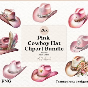 Pink Cowboy Hat Clipart, Cowgirl Hat Clipart, Cowboy Hat Clipart, Watercolor Cowboy Hat, Vintage Western Hat, Western Clipart