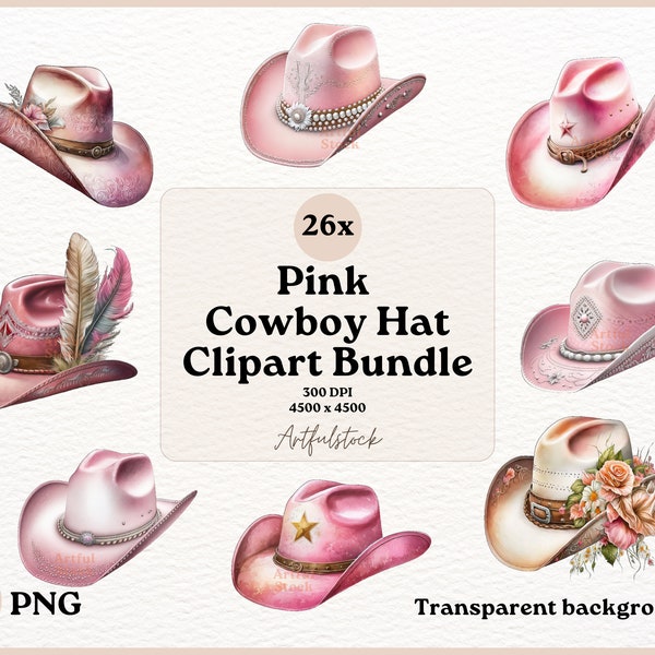 Pink Cowboy Hat Clipart, Cowgirl Hat Clipart, Cowboy Hat Clipart, Watercolor Cowboy Hat, Vintage Western Hat, Western Clipart