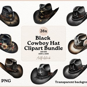 Black Cowboy Hat Clipart, Cowboy Hat Clipart, Watercolor Cowboy Hat, Rodeo Hat Illustration, Vintage Western Hat, Western Clipart