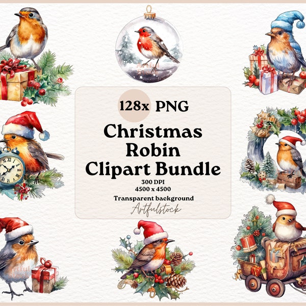 Clipart Noël Robin, Clipart Robin, 128 x PNG, créations numériques en papier, Robin de Noël, Clipart Noël, fabrication de cartes, sublimation