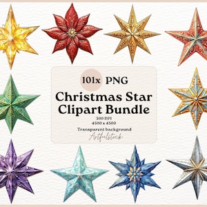 101x Watercolor Christmas Star Clipart, Cute Christmas Star Clipart, Star Clipart, Xmas Star, Merry Christmas PNG, Christmas Clipart