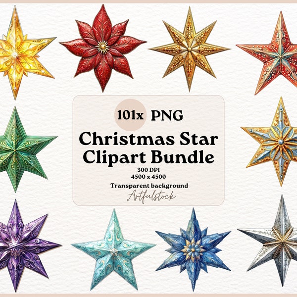 101x Watercolor Christmas Star Clipart, Cute Christmas Star Clipart, Star Clipart, Xmas Star, Merry Christmas PNG, Christmas Clipart