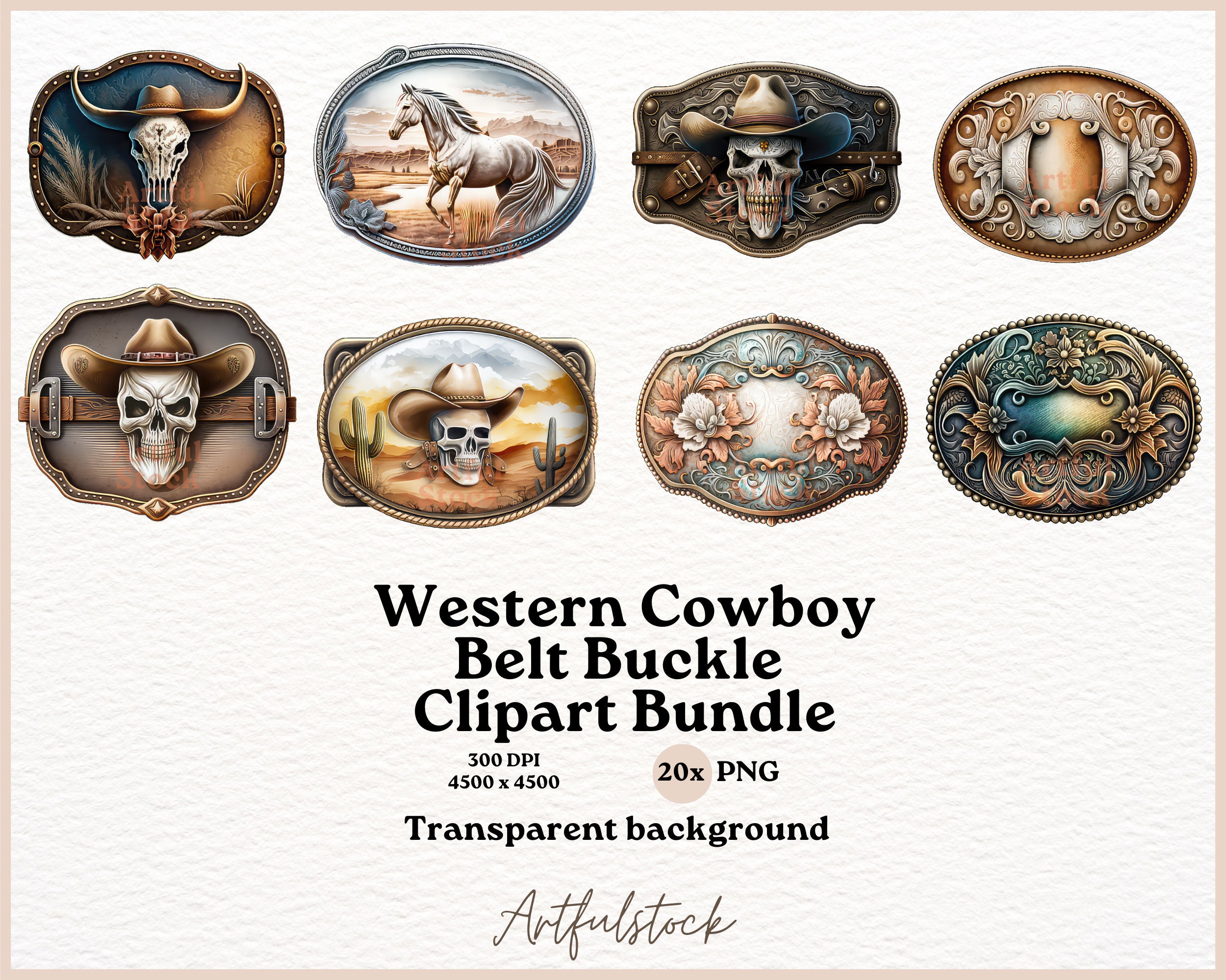 Watercolor Western Belt Buckle Clipart Digital PNG 300DPI Etsy