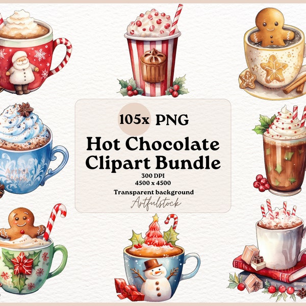 Watercolor Hot Chocolate Clipart,  Hot Chocolate Clipart, Hot Cocoa Clipart, Cocoa Mug Clipart, Hot Chocolate Design, Winter Drink Graphics