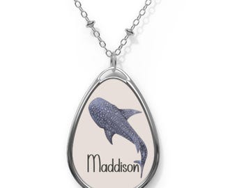 Personalized Whale Shark Necklace, Custom Blue Watercolor Jewelry, Marine Biology Gift, Ocean Lover Necklace, Custom name pendant necklace