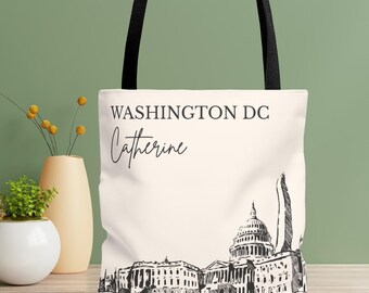 Personalized Washington DC Tote Bag, DC Skyline Tote, Moving to DC Gift, Washington Gift, Travel Souvenir Bag | Custom Name