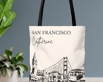Personalized San Francisco Tote Bag, San Francisco Skyline Tote, Moving to San Francisco Gift, San Francisco Gift, Travel Bag | Custom Name