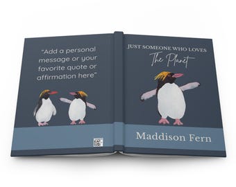 Cuaderno de tapa dura personalizado con diseño de pingüino y macarrones para estudiantes de investigación, cuaderno de bocetos de viajes subantárticos, para graduación.