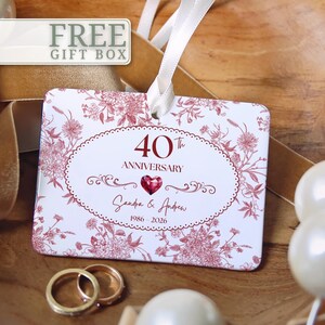 40th Wedding Anniversary Ornament, Personalized Ruby Anniversary Gift for 40th Wedding Anniversary, Celebration Ceramic Keepsake