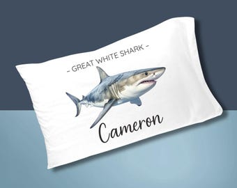Personalized Great White Shark Pillowcase – Marine Biology Graduation Gift, Shark Lover Bedding, Marine Biologist, Student Dorm Room Decor