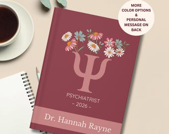 Personalized Psychiatrist Journal Notebook, Custom Psychiatry Graduation Gift, Medical Doctor, Psychiatric book with retro Flowers For Her