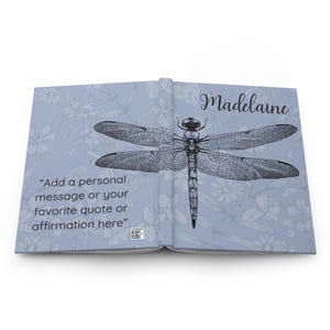 Dragonfly Journal, Customized Name Notebook Personal Journal for Her Cornflower Blue Botanical Vintage Entomology Botanical Notes Sketchbook