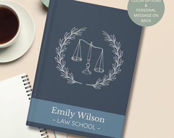PERSONALIZED LAW STUDENT Journal Notebook, Custom Law School Book, Future Lawyer Notebook with name, Justice Scales and Wreath
