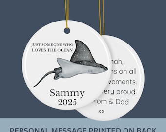PERSONALIZED MARINE BIOLOGY Graduation Ornament Keepsake,  Manta Ray, Green Sea Turtle, Seal, Blue Whale, Stingray Lover, Scuba Diver Gift