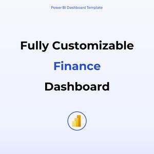 May include: A fully customizable finance dashboard template with a gold bar chart icon. Power BI Dashboard Template.
