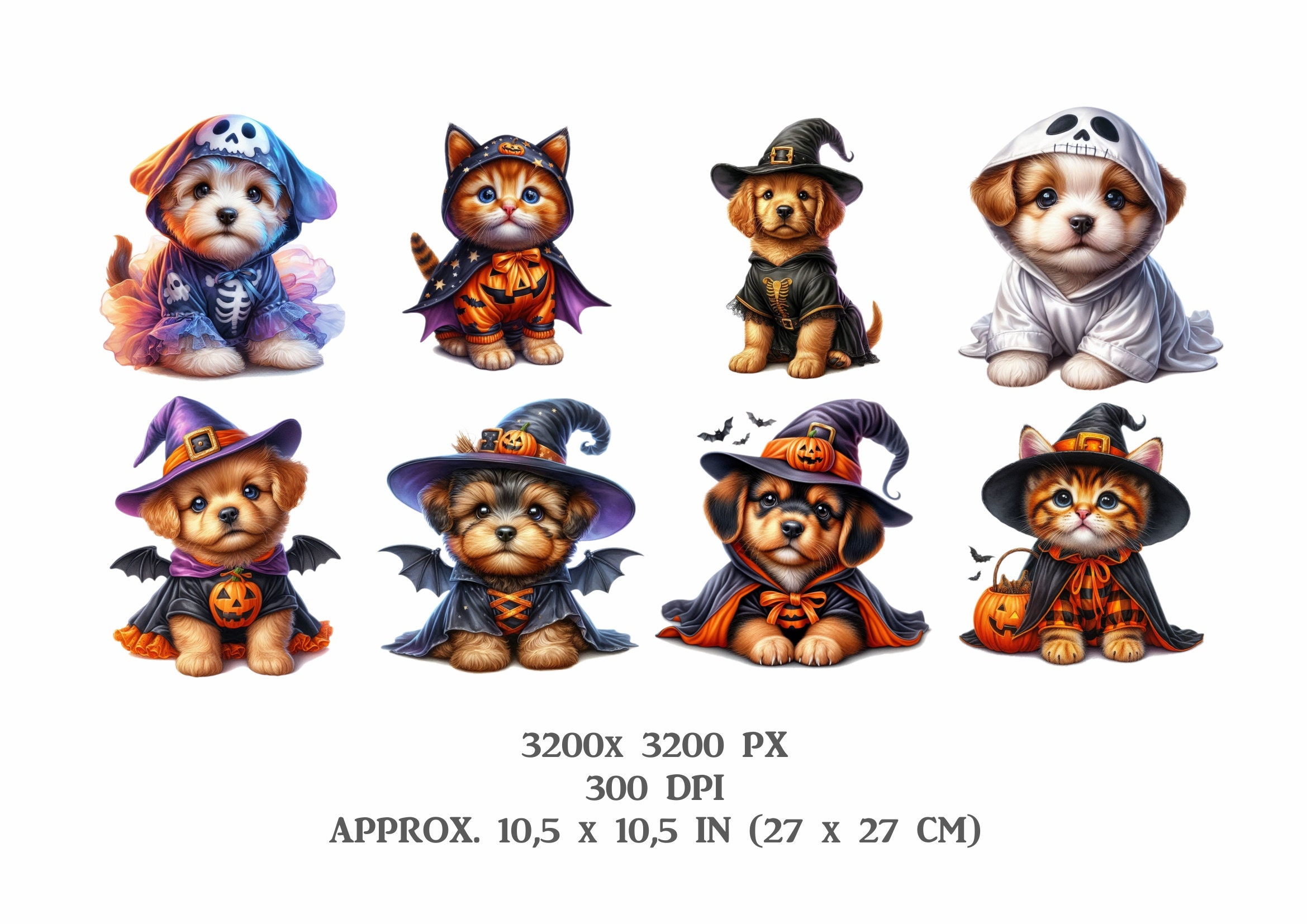20 Halloween Cats and Dogs Pack Watercolor Cute Animals PNG Art ...