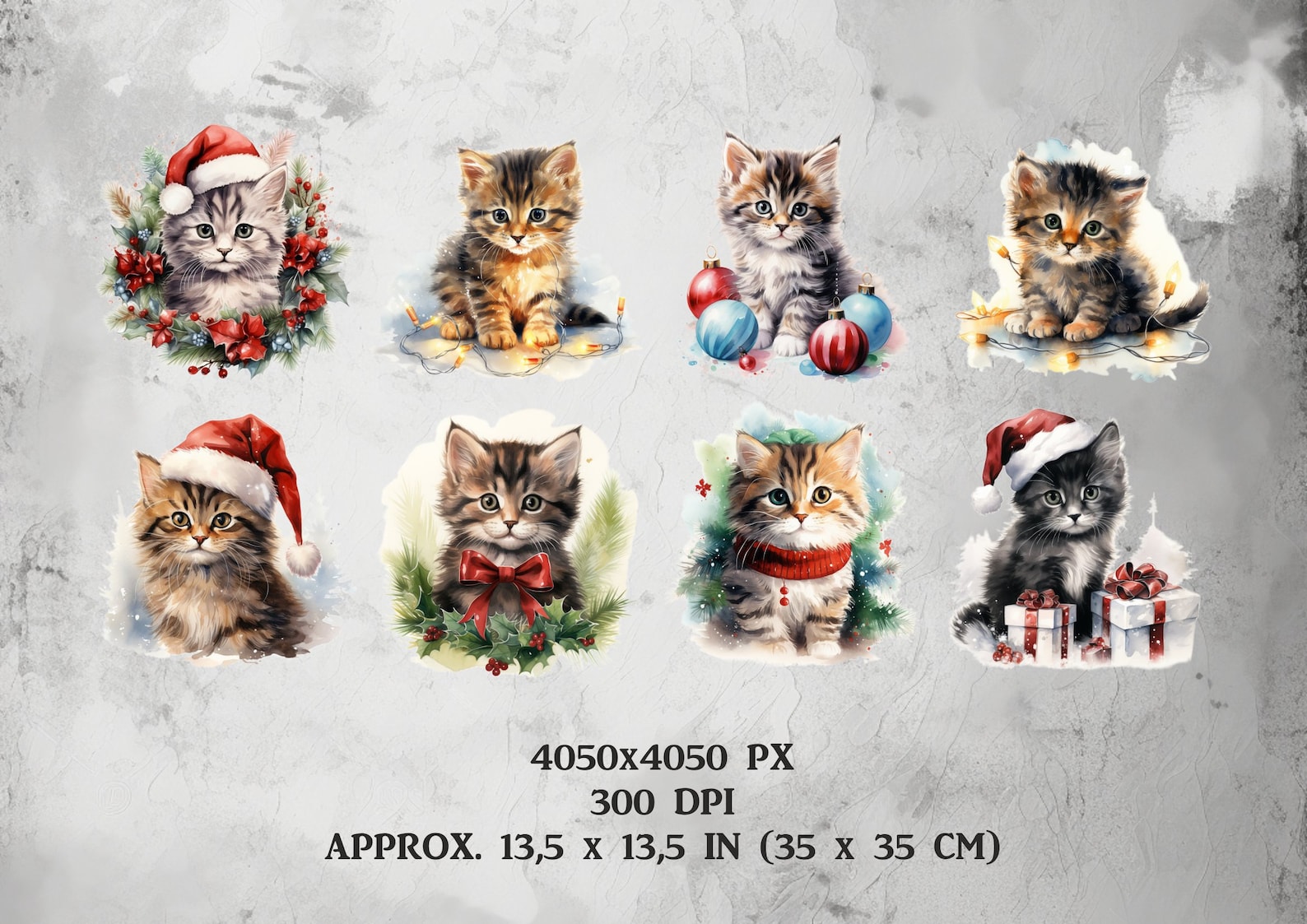 25 Christmas Cats Clipart, Watercolor Cute Kittens PNG Digital Clip Art ...
