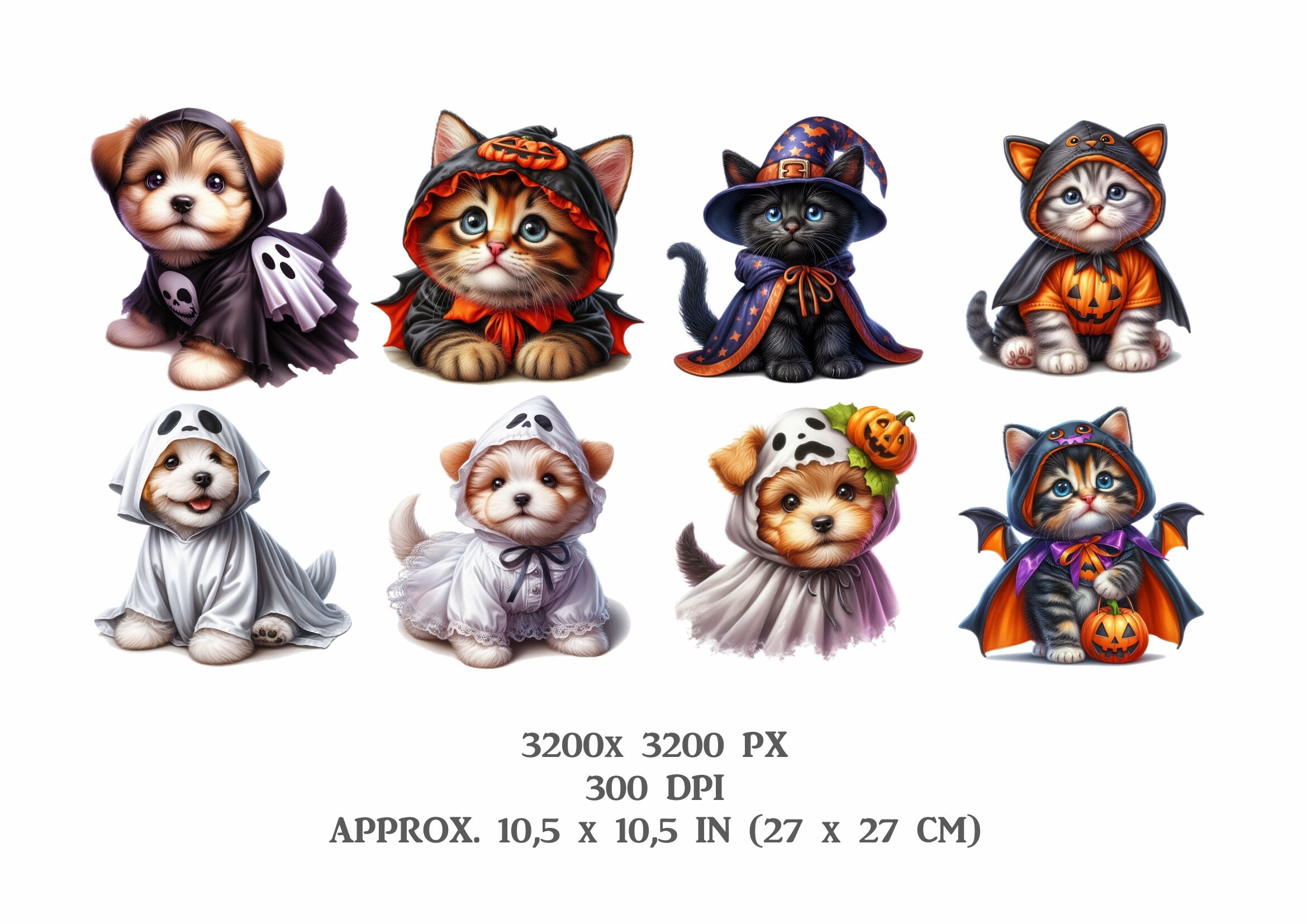 20 Halloween Cats and Dogs Pack Watercolor Cute Animals PNG Art ...