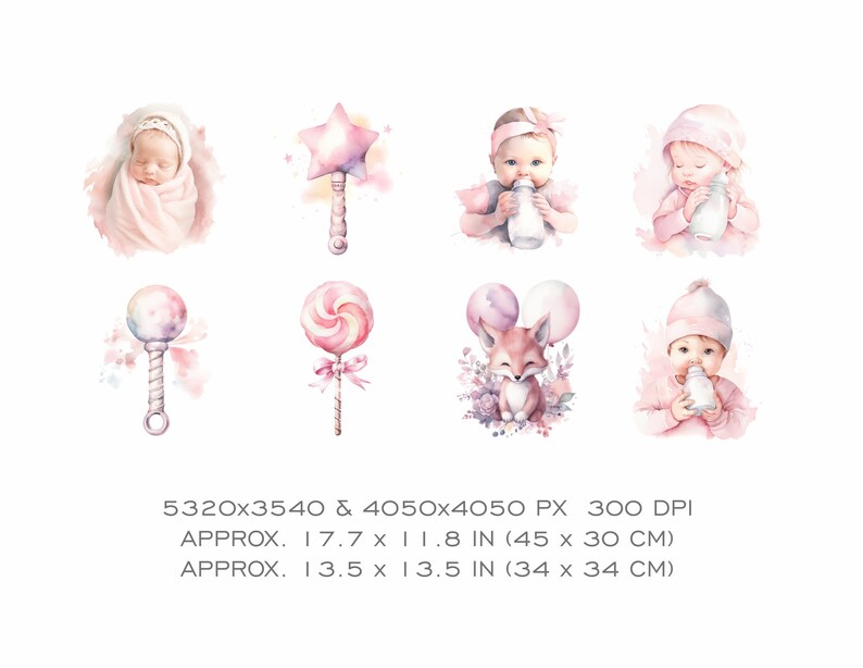35 Watercolor Baby Shower Clipart Baby Girl Bundle Digital Clip Art ...