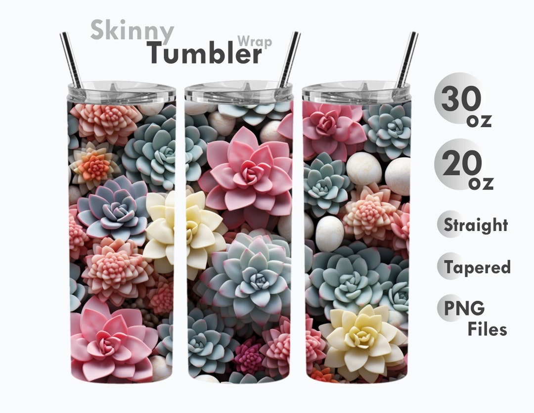 3D Succulents Tumbler Wrap, 20 Oz + 30 Oz Seamless Flowers Skinny ...