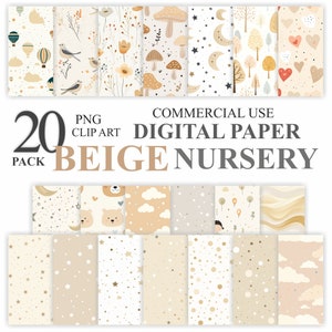 20 Beige Nursery Digital Paper Bundle Pack, Teddy Bär Musterdesign Sammelalbum, druckbare Beige Baby Shower Hintergrund, kommerzielle Nutzung
