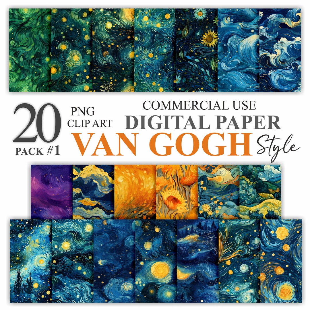 20 Van Gogh Style Digital Paper Pack, Galaxy Starry Night Painting ...