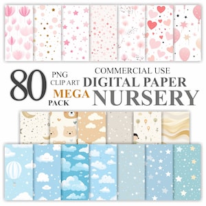 80 Megapack Beige Blue Pink Nursery Digital Paper Bundle Pack, Teddy Bear Seamless Pattern Scrapbook, Baby Shower Background 300 DPI