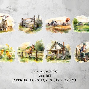 26 Farm Life Clipart, Cute Watercolor Farm Animals PNG Digital Clip Art ...