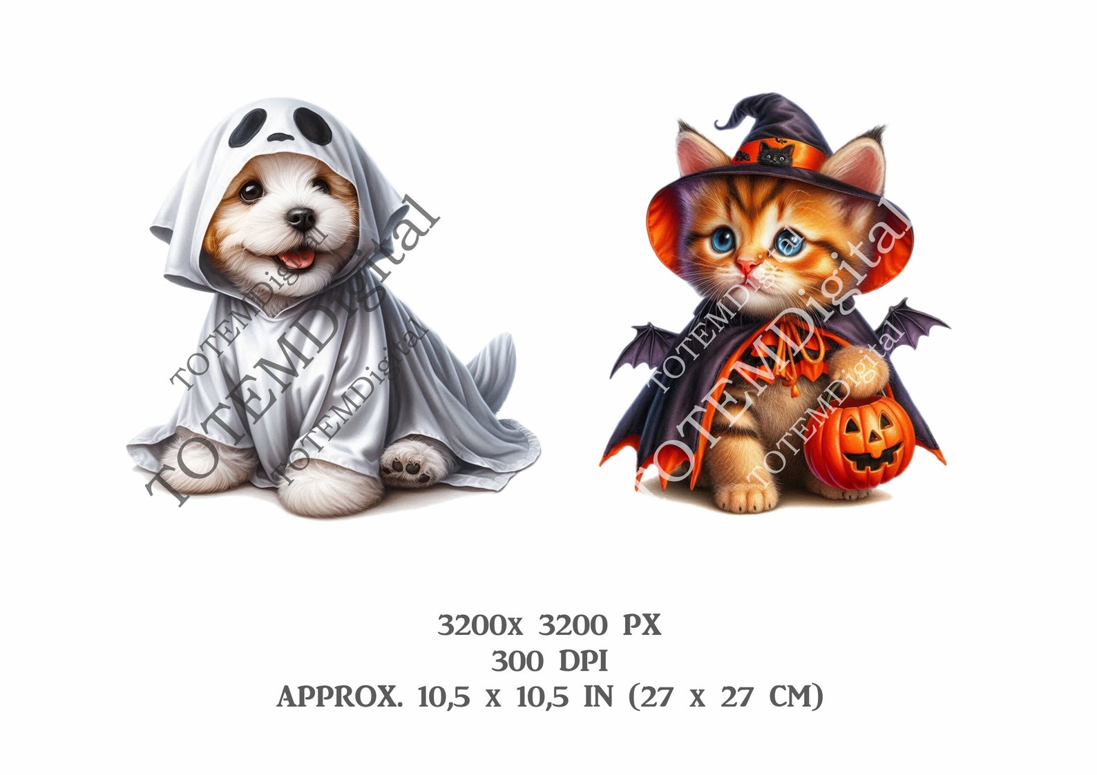 20 Halloween Cats and Dogs Pack Watercolor Cute Animals PNG Art ...