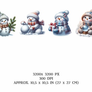 Pu&ograve; includere: Quattro adorabili pupazzi di neve con diversi accessori. Un pupazzo di neve tiene un piccolo pino, un altro tiene una palla di neve, un altro tiene un regalo avvolto e l'ultimo tiene una palla di neve.