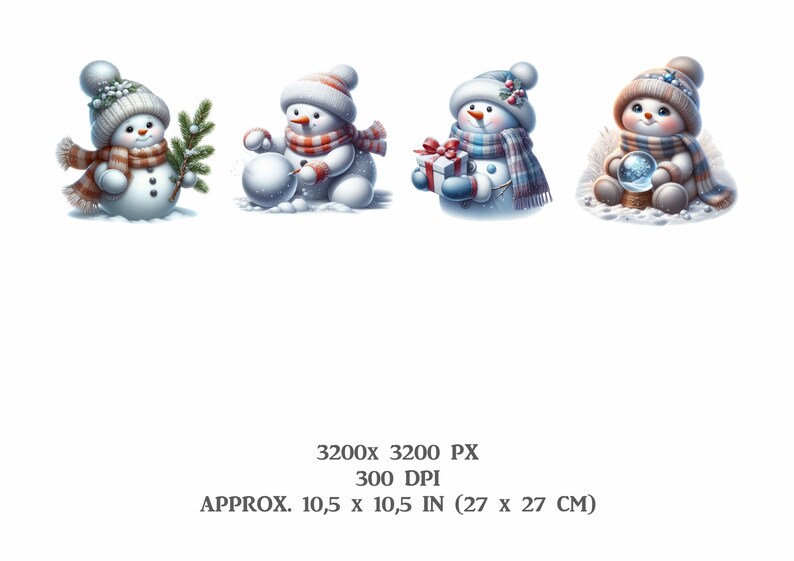 Pu&ograve; includere: Quattro adorabili pupazzi di neve con diversi accessori. Un pupazzo di neve tiene un piccolo pino, un altro tiene una palla di neve, un altro tiene un regalo avvolto e l'ultimo tiene una palla di neve.