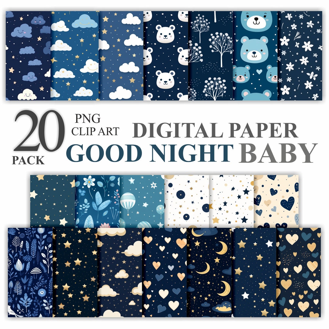 20 Good Night Baby Digital Paper Bundle Pack, Teddy Bear Seamless ...