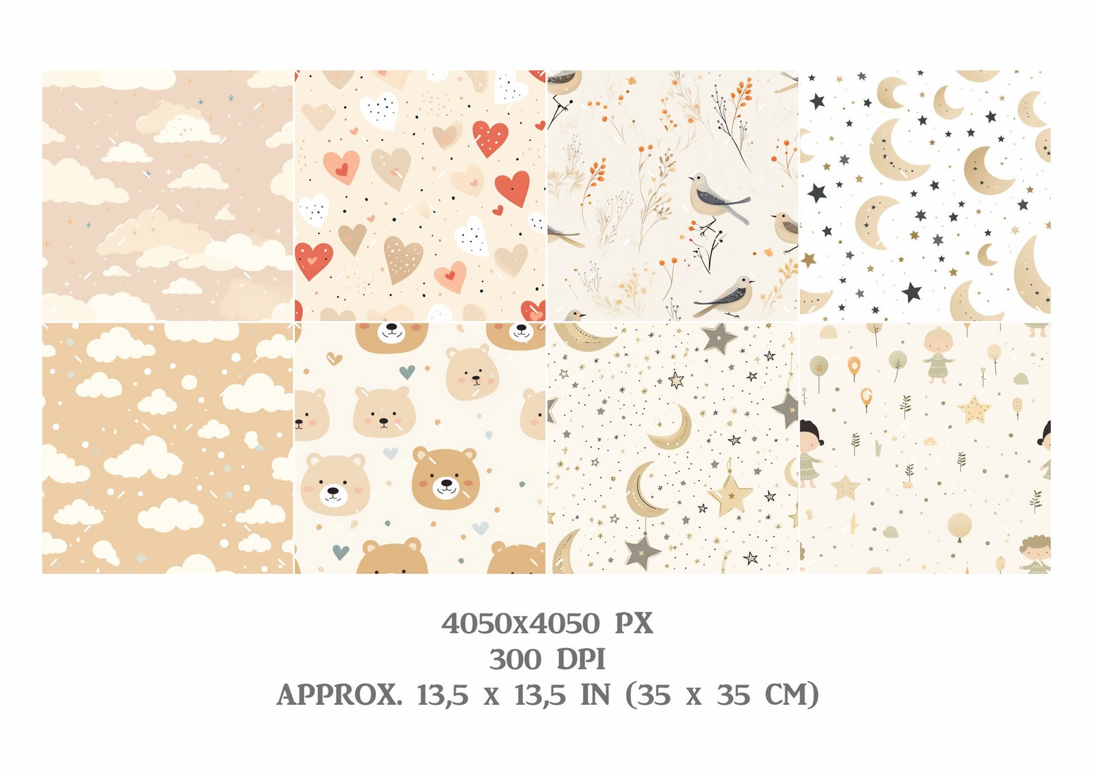 20 Beige Nursery Digital Paper Bundle Pack, Teddy Bear Seamless Pattern ...