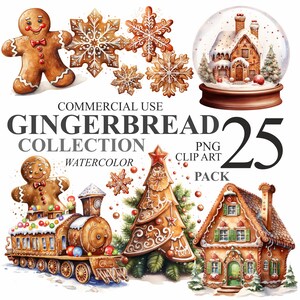 25 Gingerbread Collection Clipart, Watercolor Xmas Holiday Cookies PNG Digital Clip Art Bundle,Winter Sweets Christmas Illustrations 300 DPI