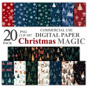 Paquet de 20 papiers numériques magiques de Noël, album de scrapbooking Noël Doodle sans couture, arrière-plans imprimables d'école de magie, usage commercial 300 ppp