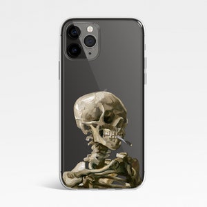 Vincent Van Gogh clear phone case, Skull of a Skeleton with Burning Cigarette, c. 1886, Ship from the UK/US/EU