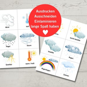 Wetterkarten zum Download | Montessori Lernkarten | Wetterkarten Kinder zum Ausdrucken | PDF | Vorschule | Kita | Lernen | Fördern