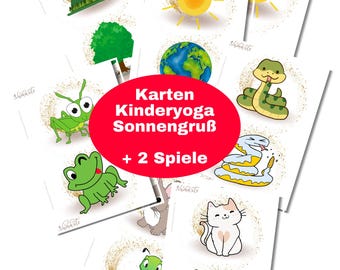 Children's Yoga Sun Salutation Cards | Memory Game | Asana Dice | Yoga Cards for Children | Yoga Card Set Download to Print | Children's Relaxation