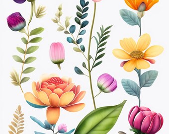 Aquarelle, aquarelle fleurs, Clipart aquarelle, téléchargement numérique, Clipart Floral, aquarelle Floral, téléchargement immédiat, Floral,
